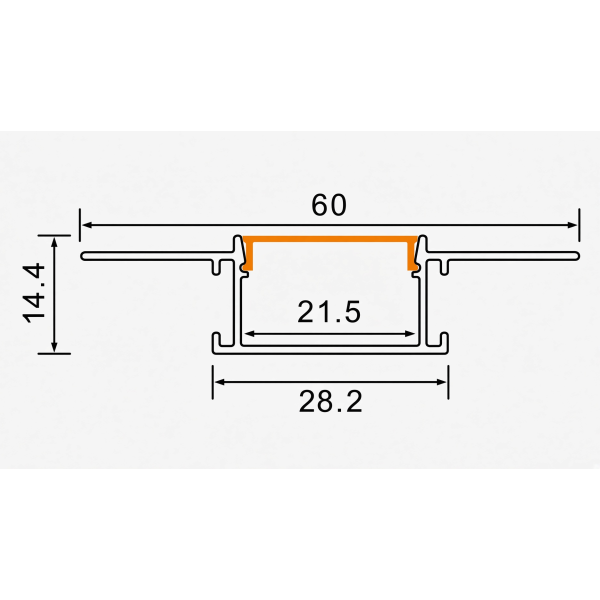 Врізний профіль для гіпсокартону з LED каналом 60x28.2x14.4